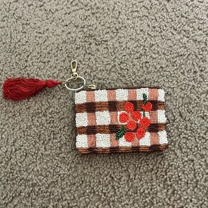 Anthropologie Beaded Floral Coin Purse with Red Accents